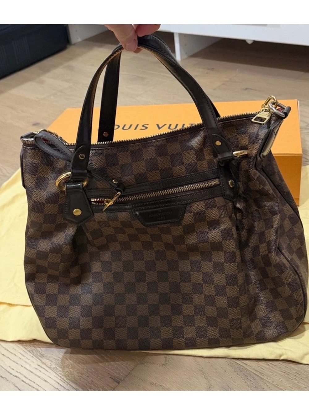Louis Vuitton Dark Brown Damier Ebene Shoulder Bag with Gold Hardware